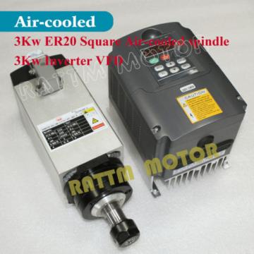 3KW AIR-COOLED 4 BEARING ER20 100MM DIA SPINDLE MOTOR&amp;VFD INVERTER DRIVE