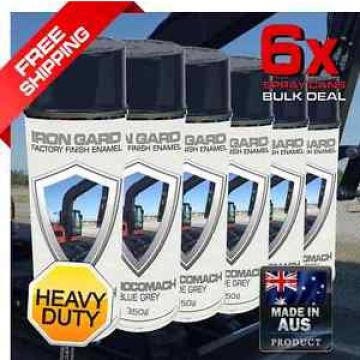 6x IRON GARD Spray Paint EUROCOMACH BLUE GREY Excavator Auger Loader Skid Bucket