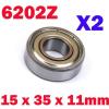 2x 1.4&#034; Outer 15mm x 35mm x 11mm 6202Z Shielded Deep Groove Radial Ball Bearing