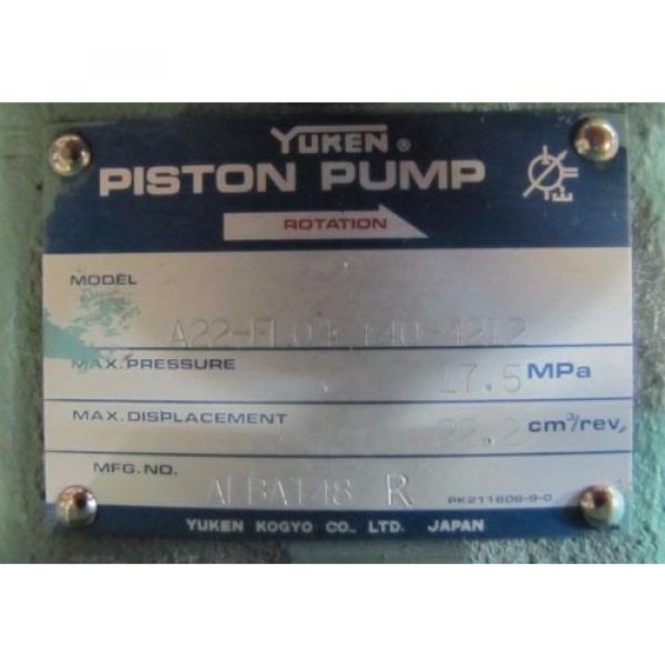 YUKEN A22-FL04E140-4212 17.5 MPa 22.2 CM³/REV HYDRAULIC PISTON PUMP #2 image