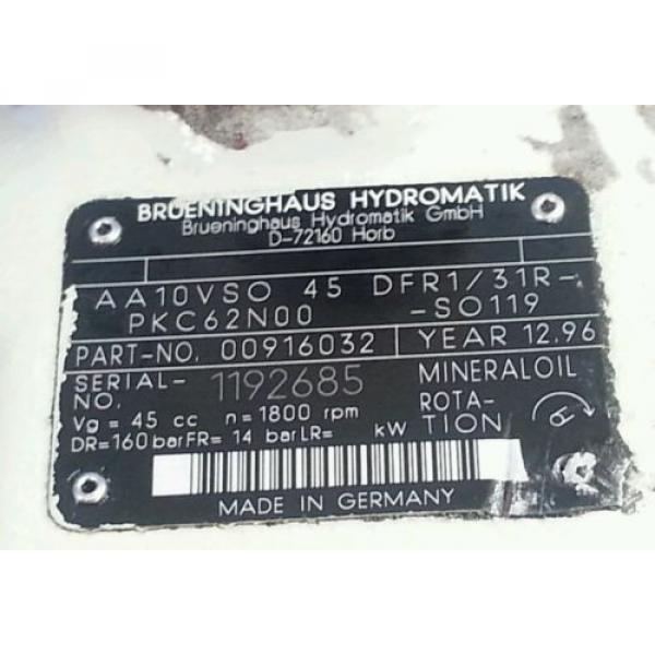 BRUENINGHAUS HYDROMATIK D-72160 HYDRAULIC PUMP AA10VS0 45DFR1/31R-PKC62N00-S0119 #3 image