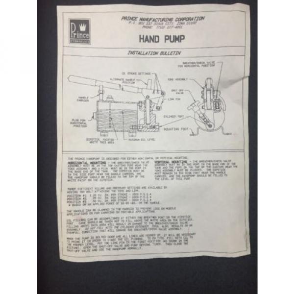 NEW PRINCE HYDRAULICS Hand Pump PM HP 5 B 3000 Pounds Per Square Inch #2 image