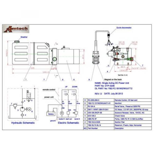 12VDC Single Acting Hydraulic Power unit, Dump Tipper Trailer, 6 Liter Poly Tank #2 image