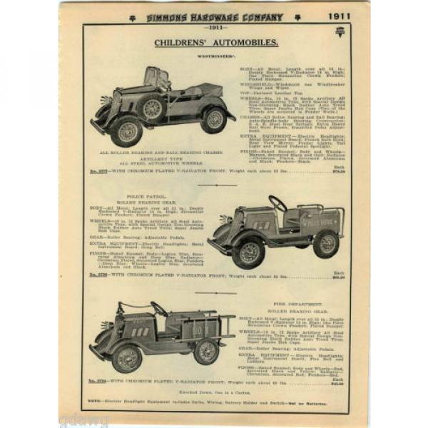 1935 ADVERT Westminster Pedal Car Police Patrol Airflow Fire Roller Bearing #1 image