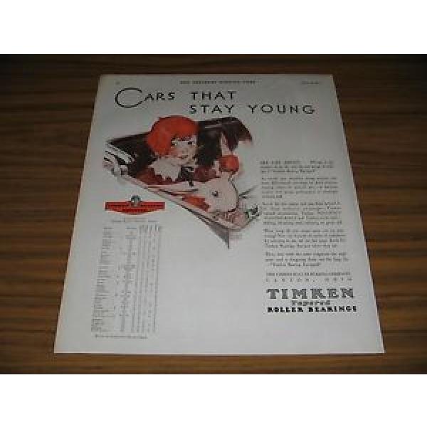 1930 Print Ad Timken Tapered Roller Bearings Girl in Car with Stuffed Bunny #1 image