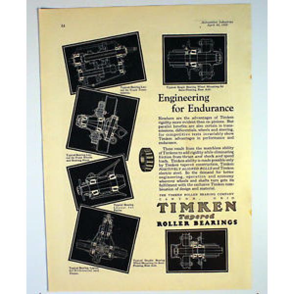 Vintage 1929 Timken Tapered Roller Bearings Automotive Industries  Ad #1 image