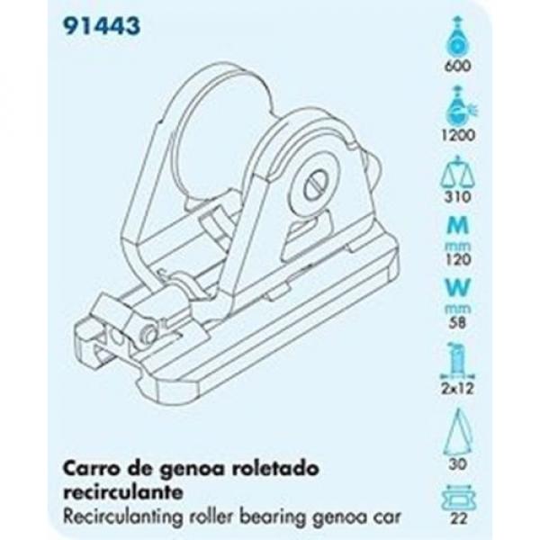 NAUTOS 91443 - RECIRCULATING ROLLER BEARING GENOA CAR - 22 MM(7/8&#034;) &#034;H&#034; TRACK #2 image