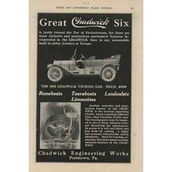 1910 Great Chadwick Six Auto Ad Pottstown PA, Timker Roller Bearings ma0905 #1 image