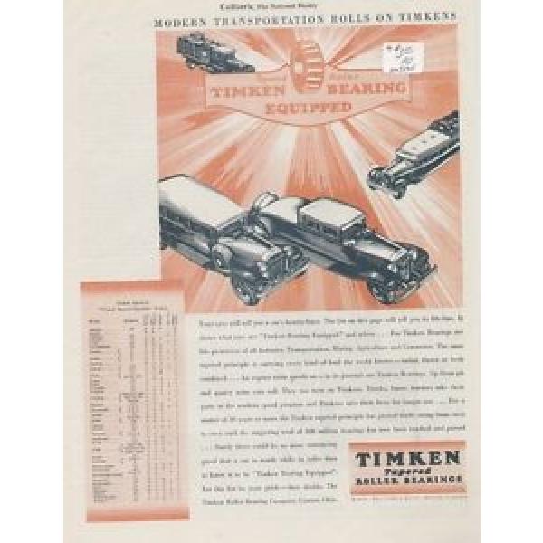 Timken Tapered Roller Bearing 1930 Vintage Ad, Antique Car List, Art Deco #1 image