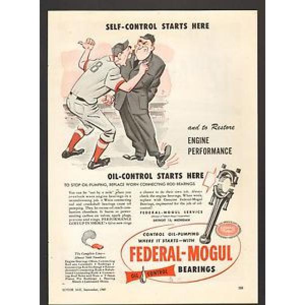 1949 Print Advertisement AD FEDERAL MOGUL Oil Control bearings Baseball #1 image