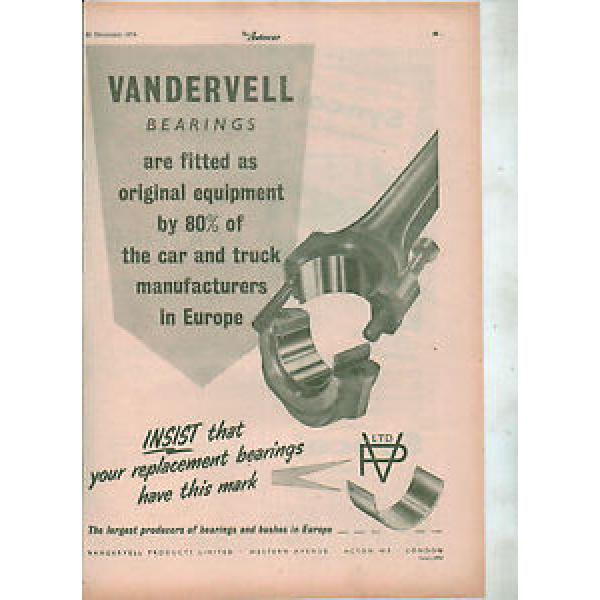 VANDERVELL BEARINGS CAR  ADVERT  MAGAZINE CLIPPING  NOT A COPY 1950S #1 image