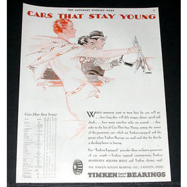 1929 OLD MAGAZINE PRINT AD, TIMKEN ROLLER BEARINGS, CARS THAT STAY YOUNG, ART! #1 image