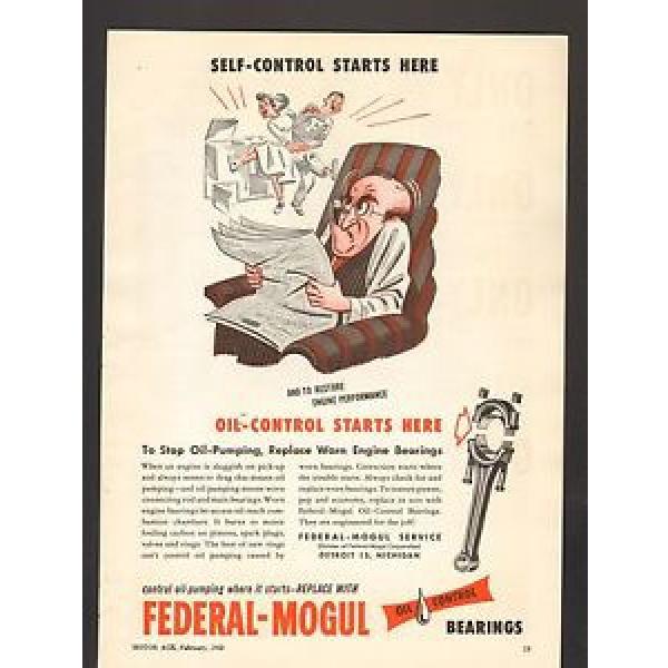 1950 Print Advertisement AD Federal Mogul Oil Control Bearings Self Control #1 image