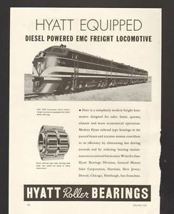 1940 Print Advertisement Railroad AD Hyatt Roller Bearings EMC 5400 Horsepower #1 image