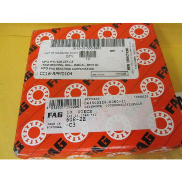 FAG 608.2ZR.C3 10qty. 8mm ID Radial Ball Bearing 608 2ZR C3 #2 image