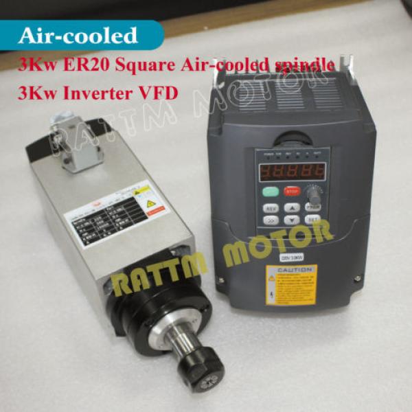 3KW AIR-COOLED 4 BEARING ER20 100MM DIA SPINDLE MOTOR&amp;VFD INVERTER DRIVE #2 image